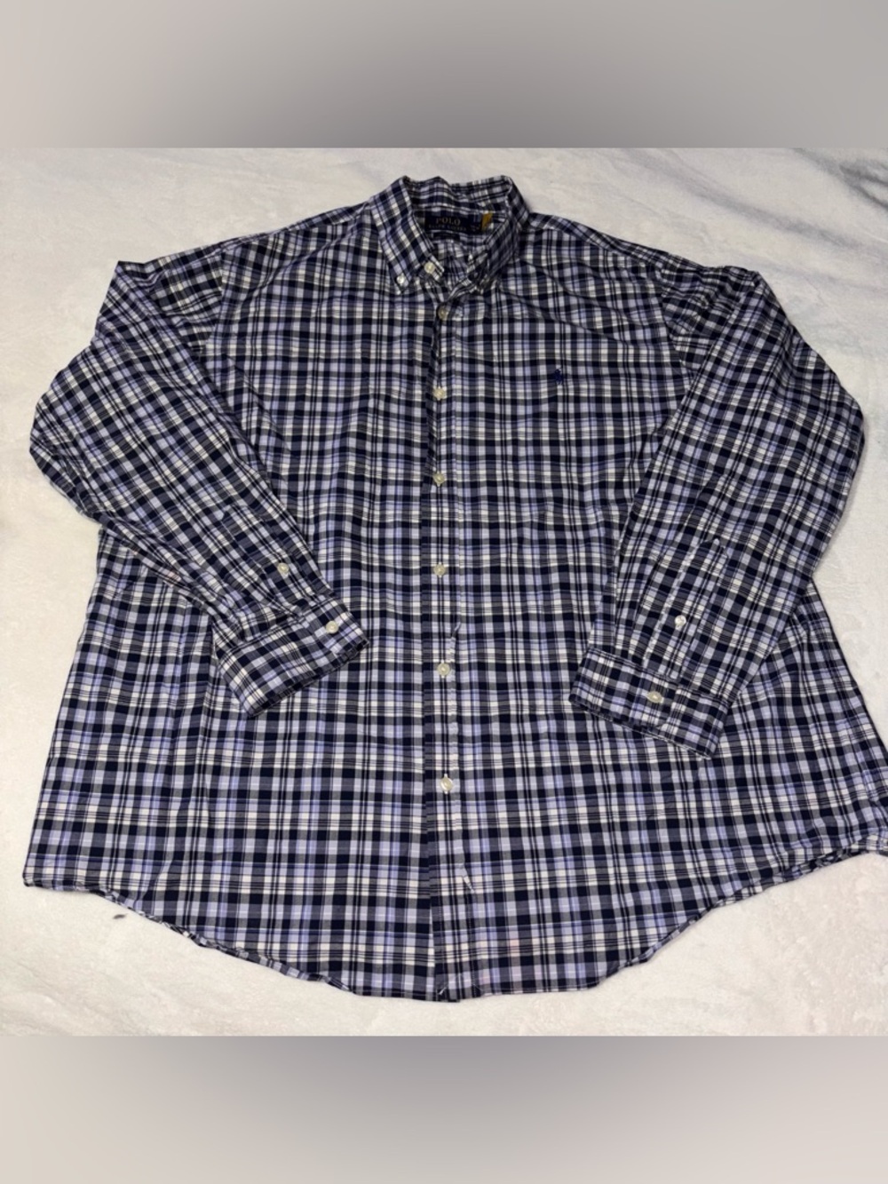 Polo Ralph Lauren Blue Plaid Long Sleeve Button Down Shirt Men’s Size XXL (18.5)